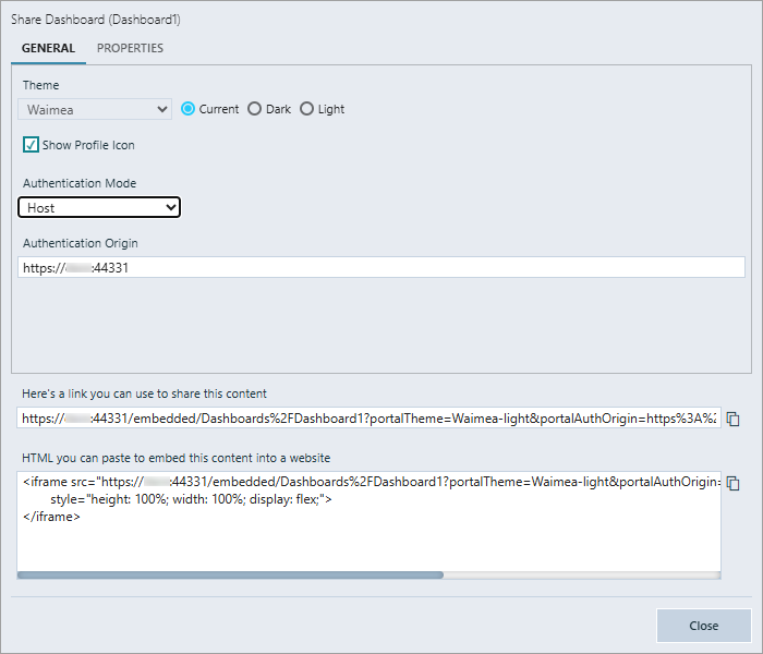 Opção Authentication Origin habilitada