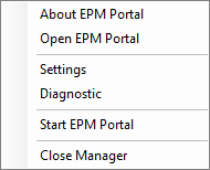 Menu contextual do EPM Portal