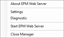 Menu contextual do EPM Web Server