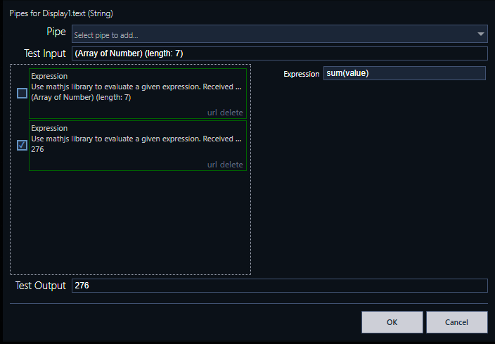 Resultado da concatenação dos Pipes do tipo Expression