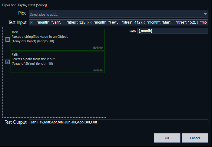 Resultado de um Pipe do tipo Path sobre o resultado de um Pipe do tipo Json