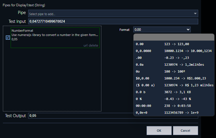 Exemplo de um Pipe do tipo NumberFormat