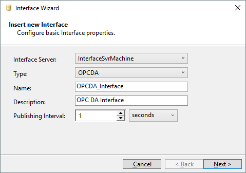 Janela para incluir uma nova Interface OPC DA Classic