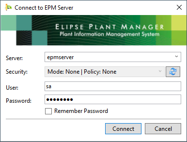 Janela de conexão a um EPM Server