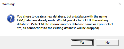 Opção de apagar o banco de dados existente