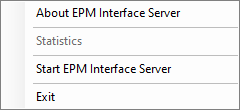 Menu contextual do EPM Interface Server