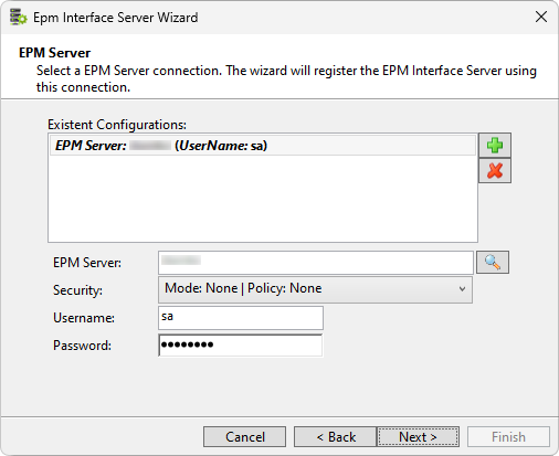 Janela para selecionar um EPM Server