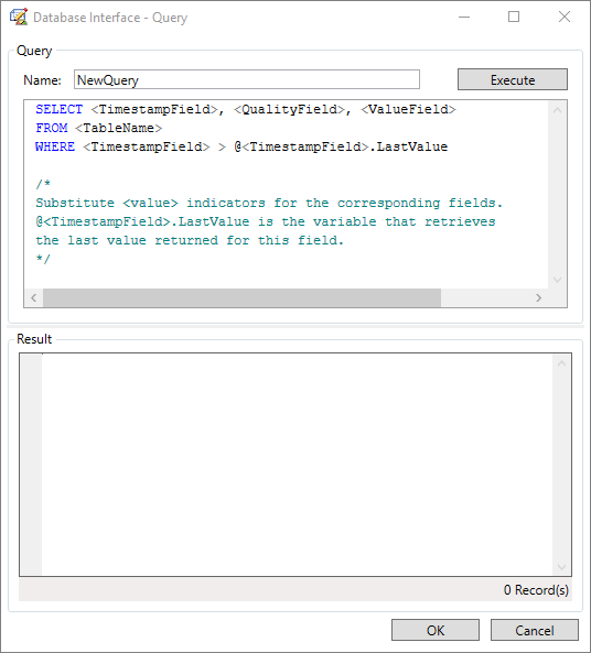 Janela de criação de uma consulta SQL