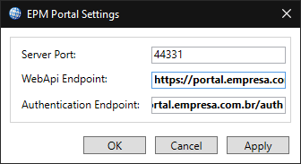 Janela EPM Portal Settings