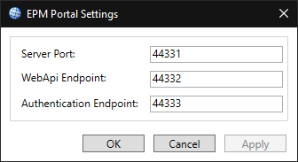 Janela EPM Portal Settings