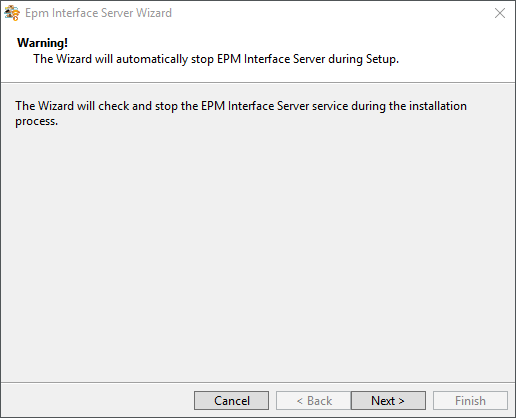 Aviso de parada do EPM Interface Server