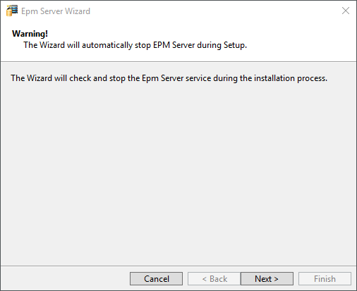 Aviso de parada do EPM Server Aviso de parada do EPM Server