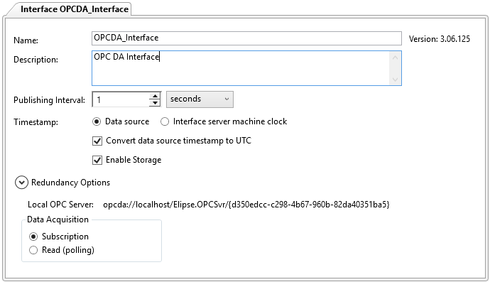 Janela de configuração da Interface