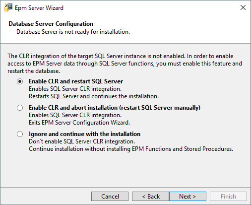 Janela para configurar o recurso de integração CLR