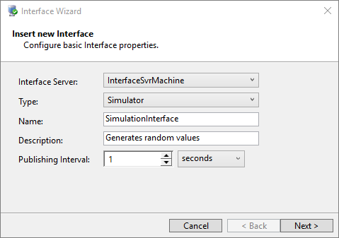 Janela para incluir uma nova Interface de Simulação