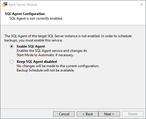 Janela para configurar o SQL Agent