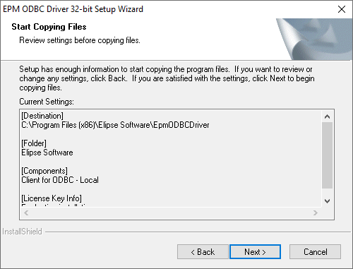 Revisão das configurações de instalação