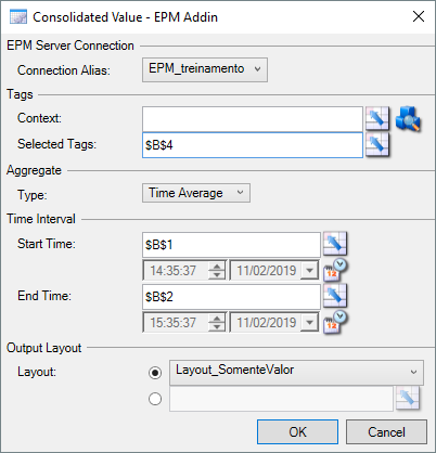 Janela de configuração da consulta Consolidated Value