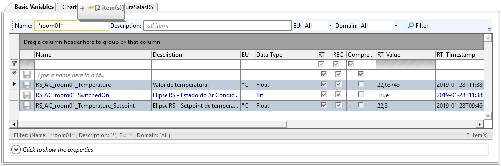 Arrastando Tags de temperatura para o gráfico