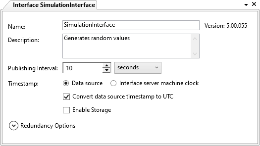 Janela de configuração da Interface