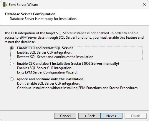 Janela para configurar o recurso de integração CLR