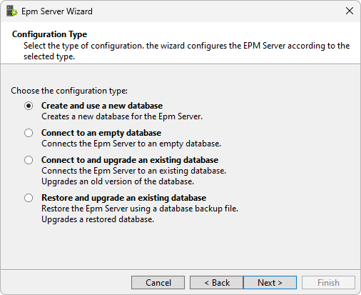 Janela para selecionar o tipo de configuração