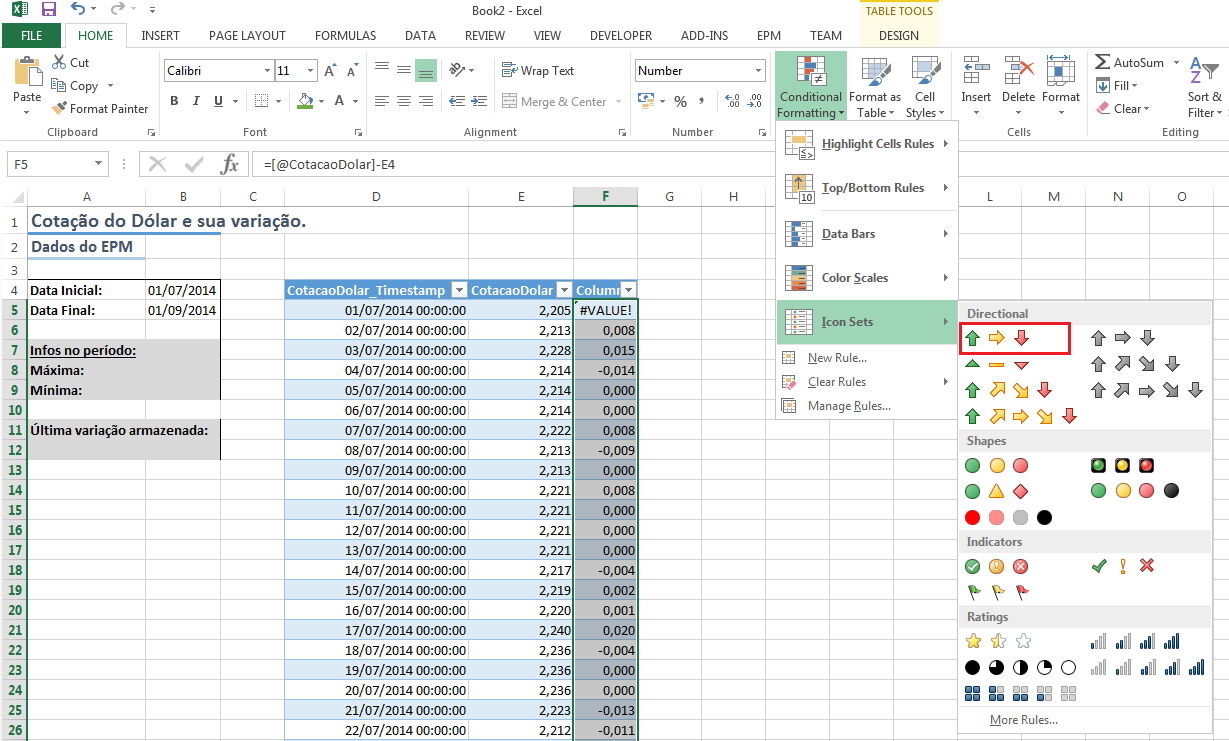 Opção Conditional Formatting