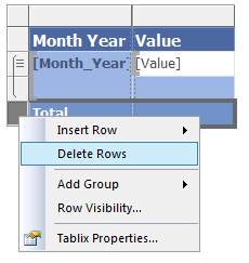 Opção Delete Row