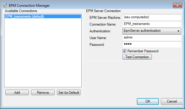 Janela EPM Connection Manager