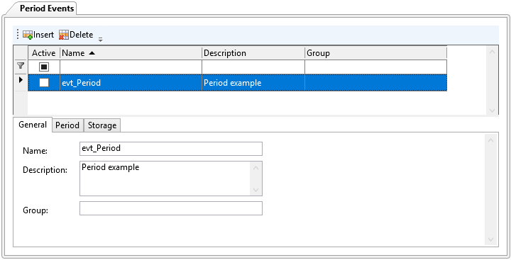 Janela de configuração de um Evento