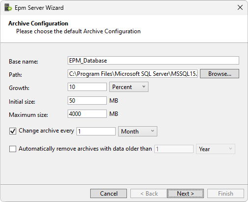 Configuração dos Archives