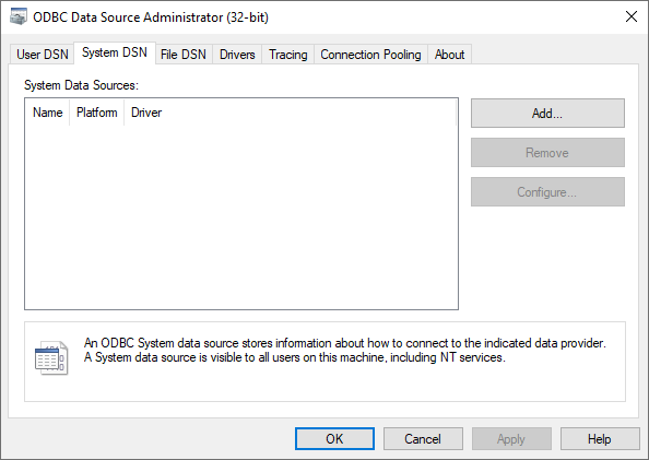 Aba DSN de Sistema (System DSN) Aba DSN de Sistema (System DSN)
