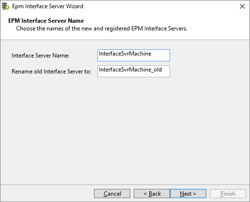 Janela para renomear os Interface Servers Janela para renomear os Interface Servers