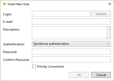 Janela Insert New User Janela Insert New User