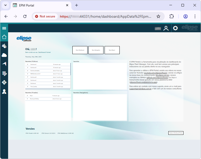 Página inicial do EPM Portal