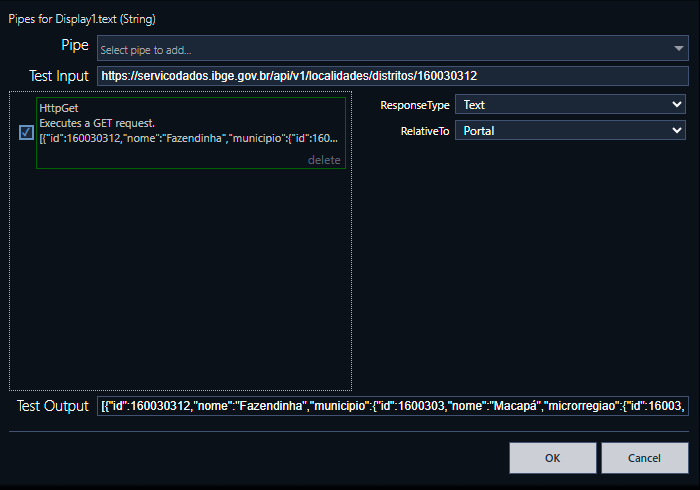 Exemplo de um Pipe do tipo HttpGet