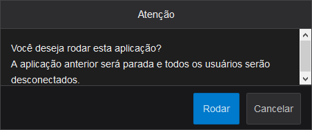 Janela de confirmação da execução de uma Aplicação