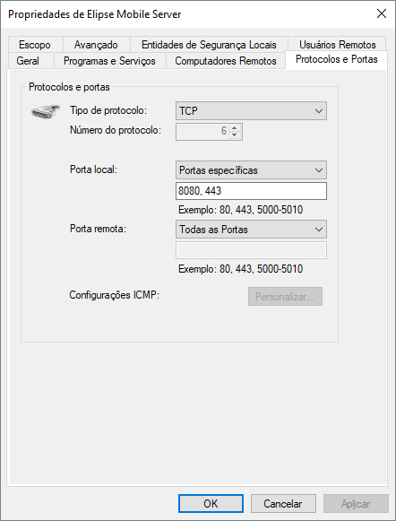 Propriedades de uma regra no Firewall do Windows