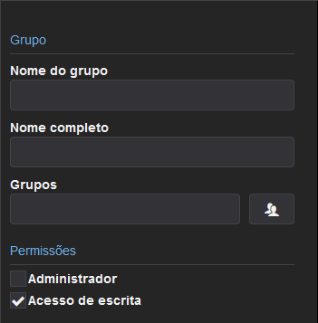 Janela de criação de um Grupo