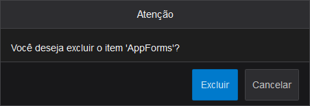 Janela de confirmação da remoção de uma Aplicação