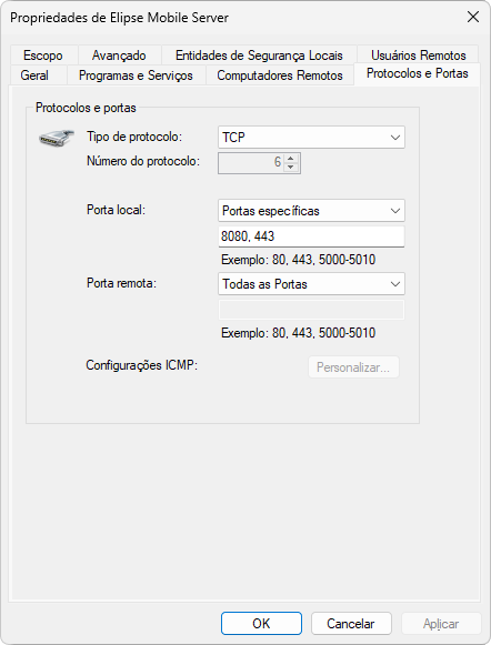 Propriedades de uma regra no Firewall do Windows