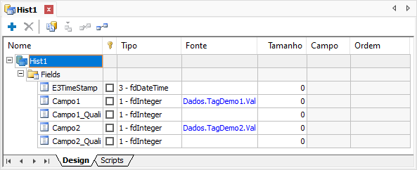 Histórico utilizando a opção Buscar Campos da Tabela Original Histórico utilizando a opção Buscar Campos da Tabela Original