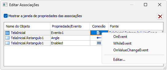 Edição das propriedades dos eventos do usuário