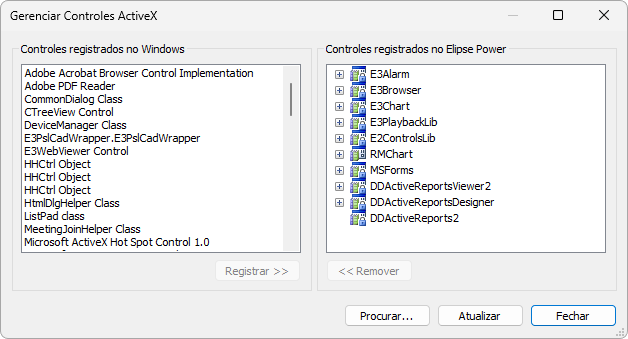 Janela Gerenciar Controles ActiveX
