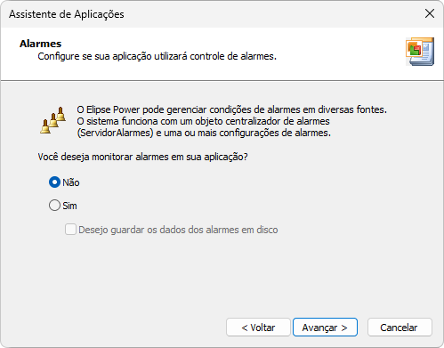 Opções para alarmes Opções para alarmes