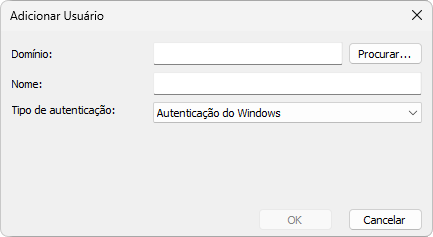Janela Adicionar Usuário com autenticação do Windows Janela Adicionar Usuário com autenticação do Windows