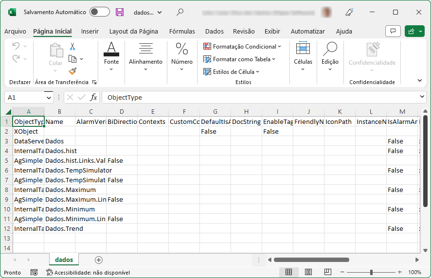 Arquivo CSV visualizado no Excel