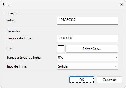 Janela de edição de uma Linha Guia Horizontal Janela de edição de uma Linha Guia Horizontal