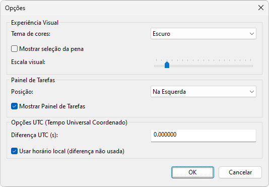 Janela Opções Janela Opções