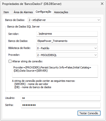 Aba Configuração do Banco de Dados